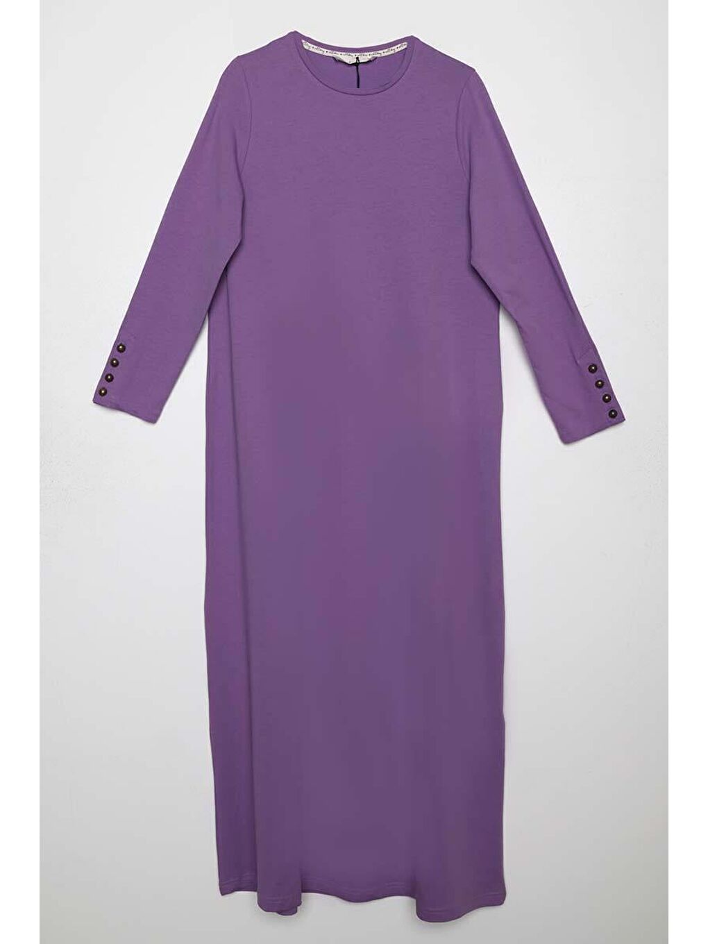 Mor-Pamuklu Kolları Düğmeli Penye Elbise-5