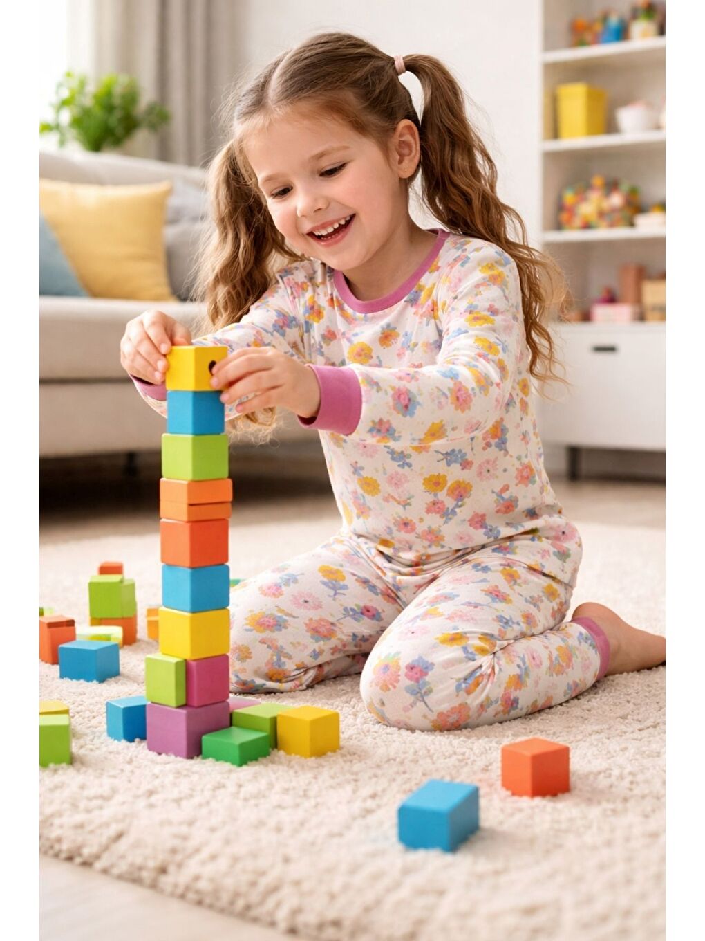 Ekru Kız Çocuk Flower Desenli 8 - 13 Yaş Pijama Takımı-1