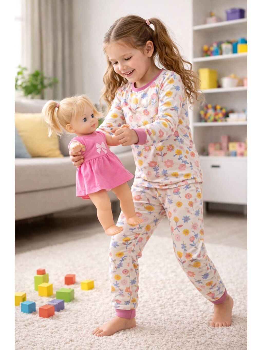 Ekru Kız Çocuk Flower Desenli 8 - 13 Yaş Pijama Takımı-2