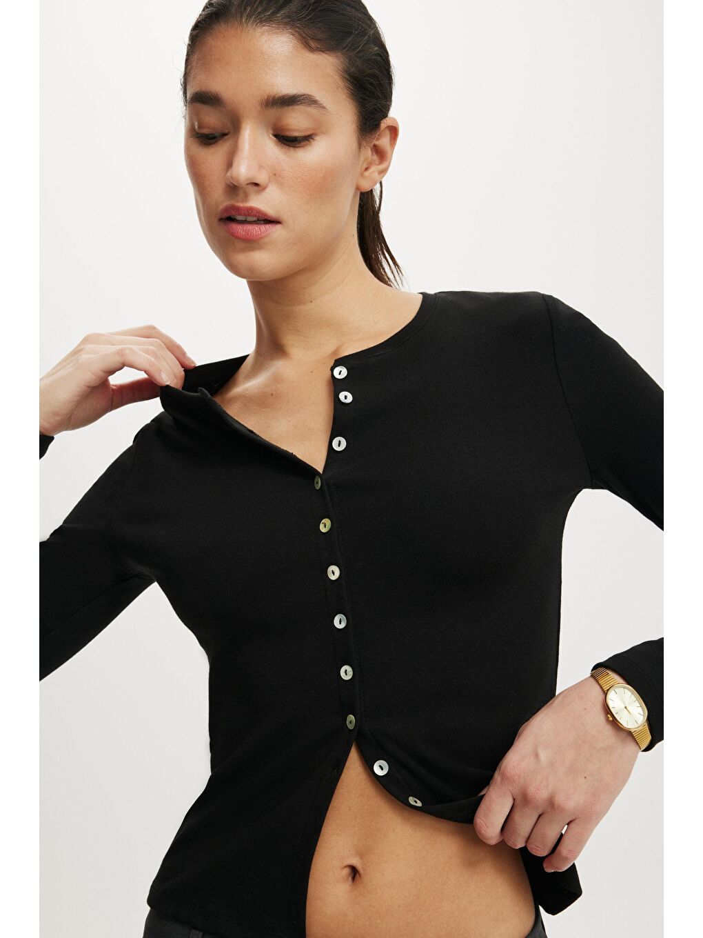 Siyah Slim Fit Düğmeli Kadın Hırka Mg2580-3