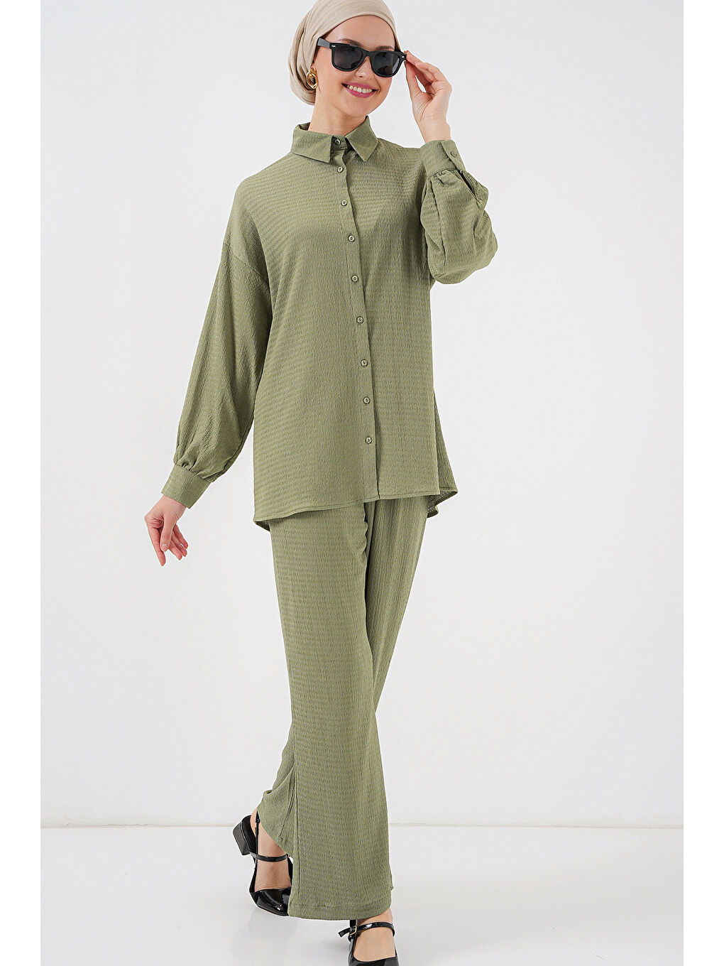 Yeşil Kadın Örme Tesettür Alt Üst Takım 6711 - Çağla-2