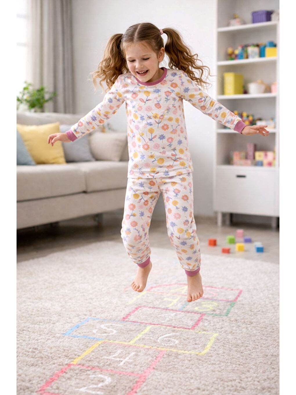 Ekru Kız Çocuk Flower Desenli 8 - 13 Yaş Pijama Takımı-4