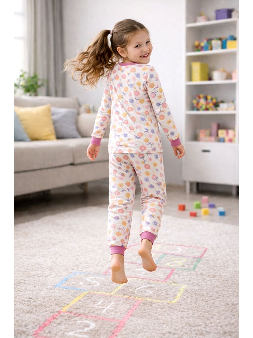 Ekru Kız Çocuk Flower Desenli 8 - 13 Yaş Pijama Takımı-5