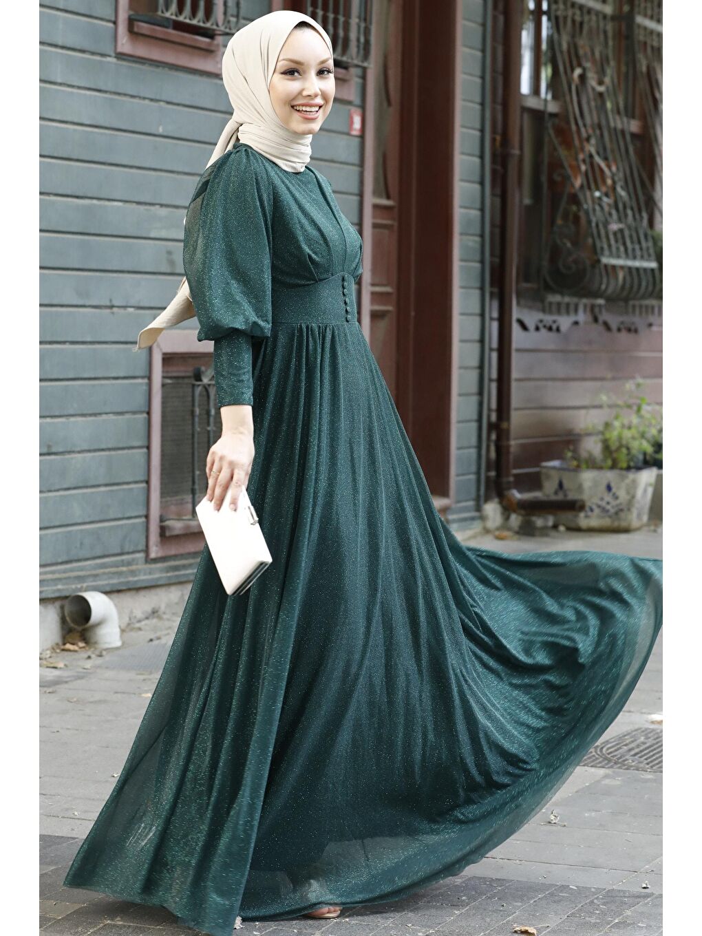 Orta Kadın Yeşil Abiye Elbise - 11003-2