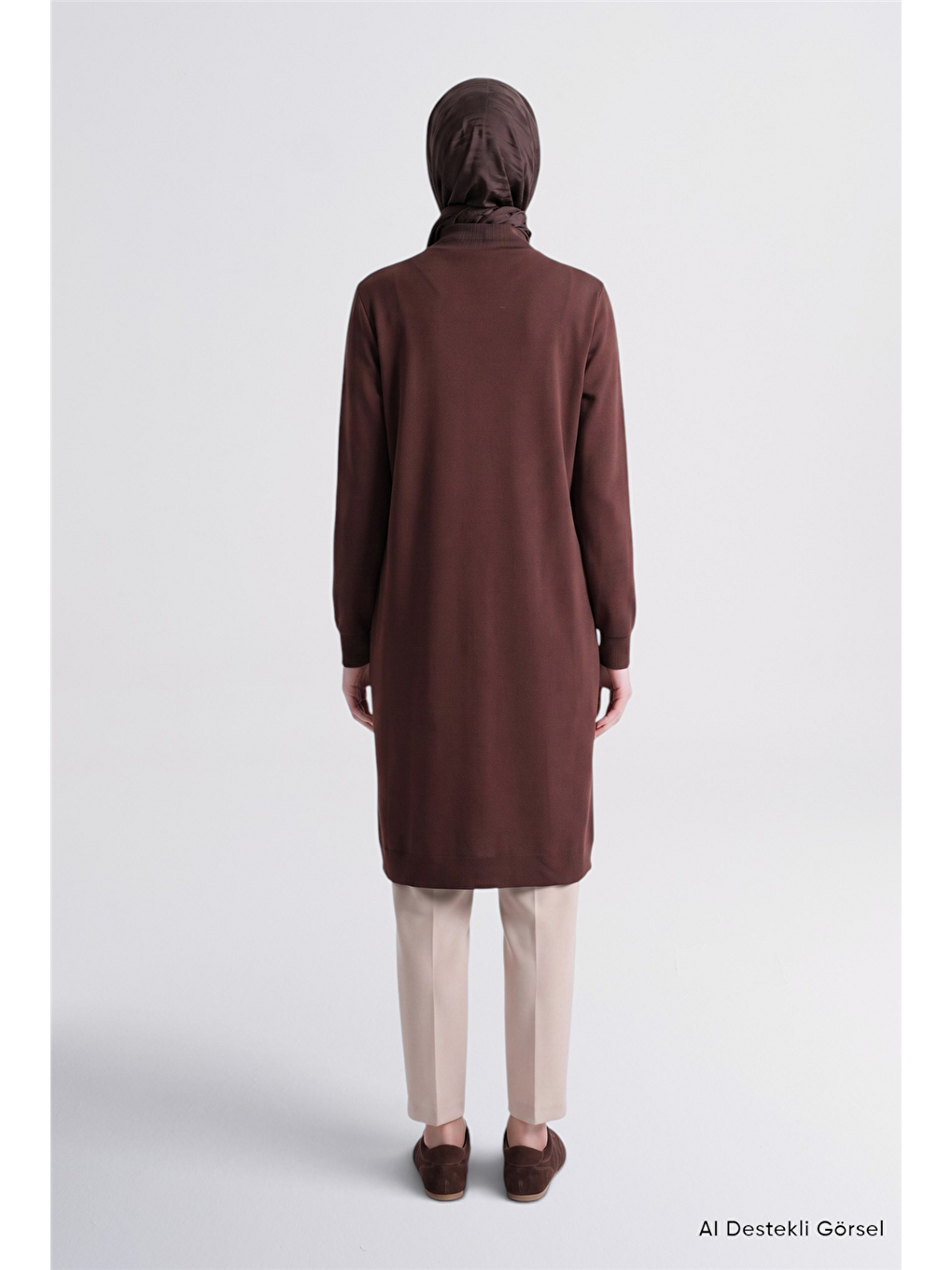 Kahverengi Fermuar Detaylı Basic Tunik Acı Kahve-3