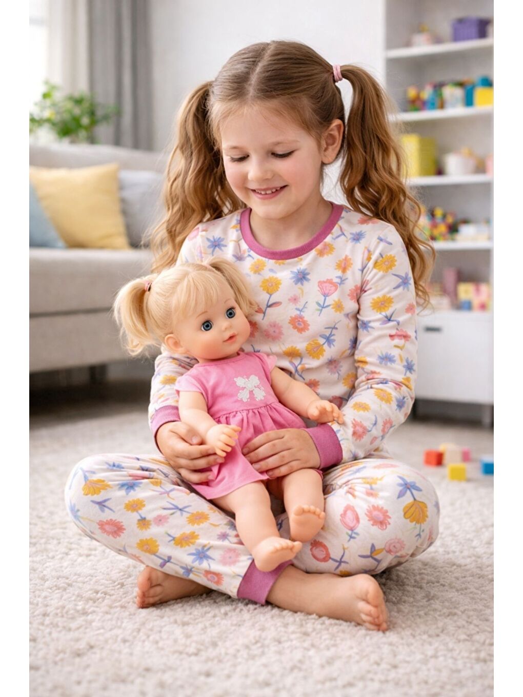 Ekru Kız Çocuk Flower Desenli 8 - 13 Yaş Pijama Takımı-6