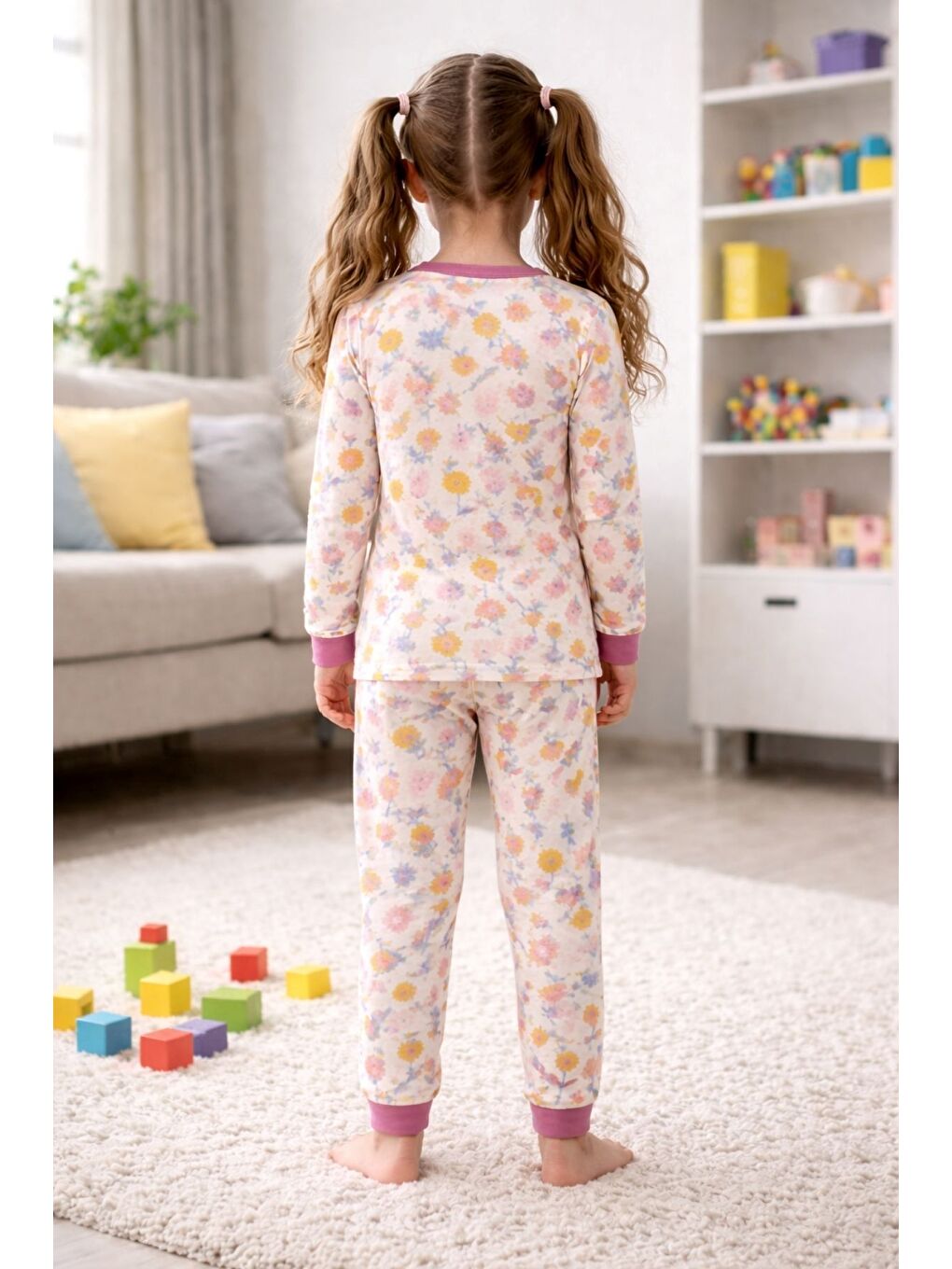 Ekru Kız Çocuk Flower Desenli 8 - 13 Yaş Pijama Takımı-7