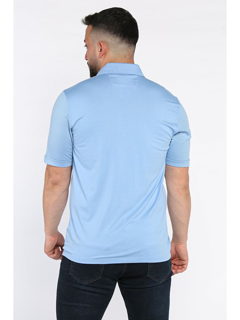 Mavi Polo Yaka Yarım Düğmeli Cepli Erkek Tişört-2
