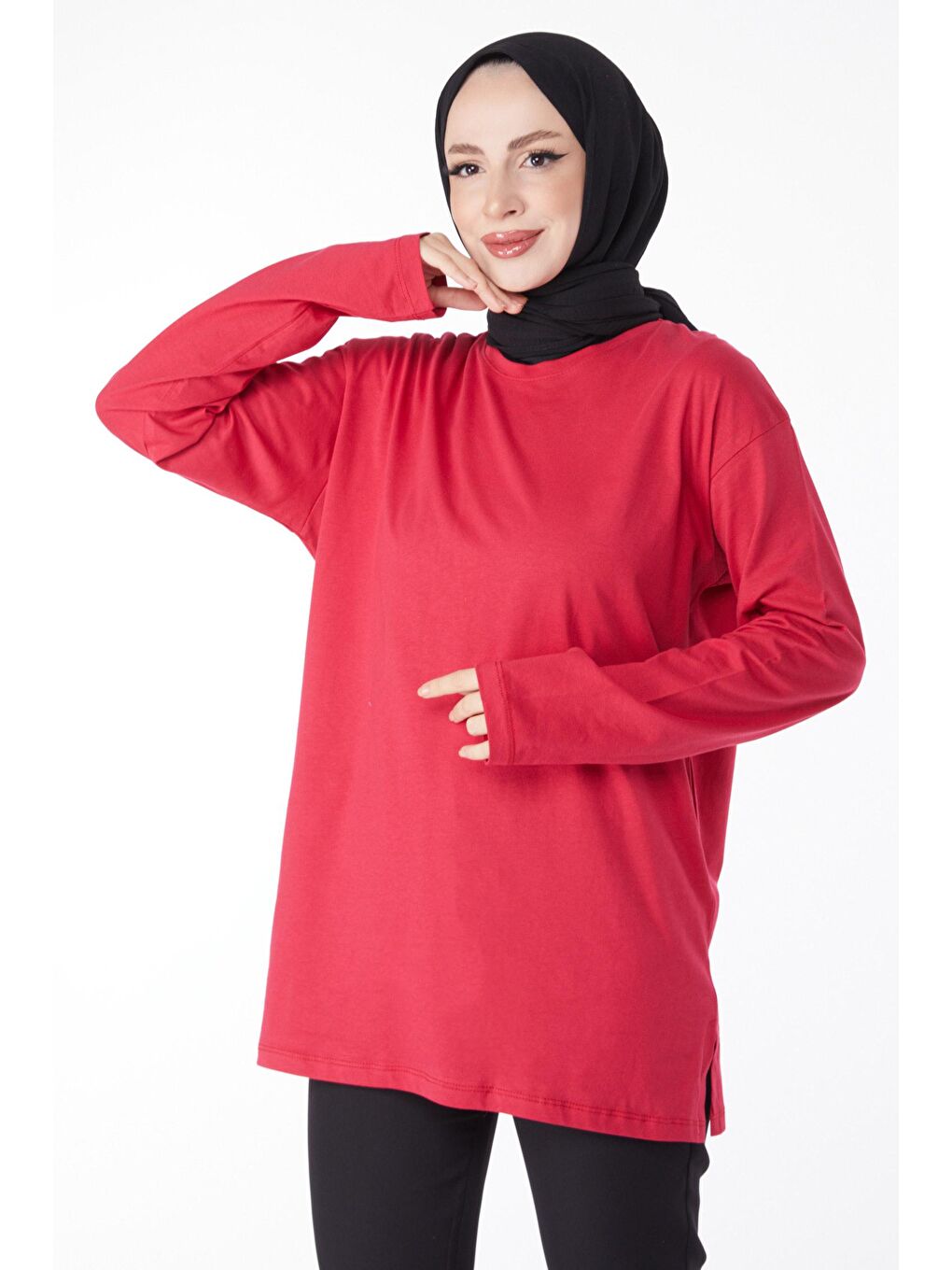 Bisiklet Yaka Kadın Fuşya Tişört - 24189