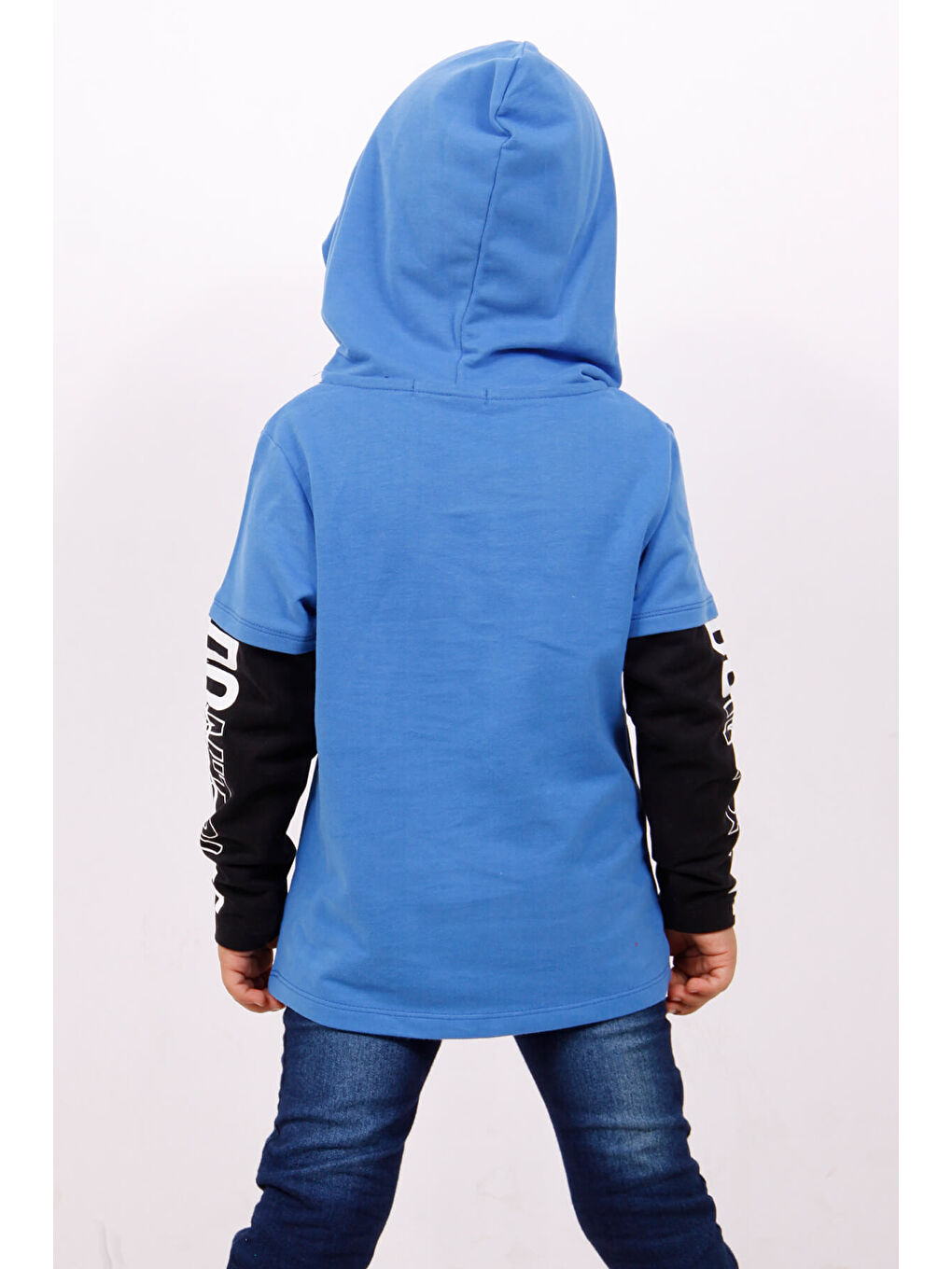 Mavi Erkek Çocuk Kapüşonlu Kolları Baskılı Sweatshirt-2