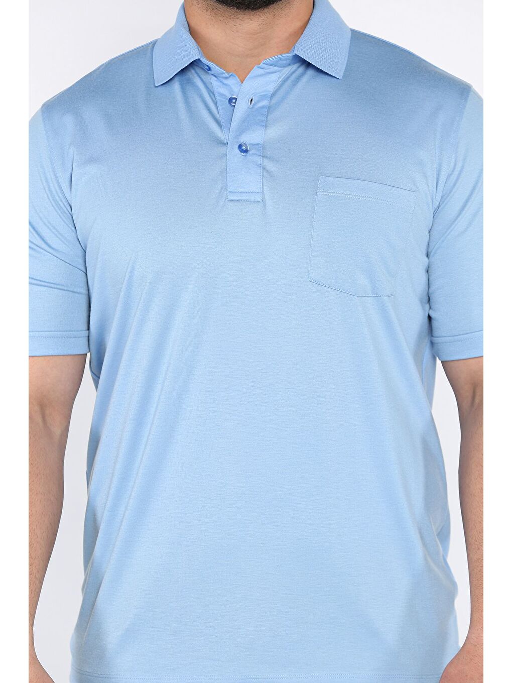 Mavi Polo Yaka Yarım Düğmeli Cepli Erkek Tişört-3