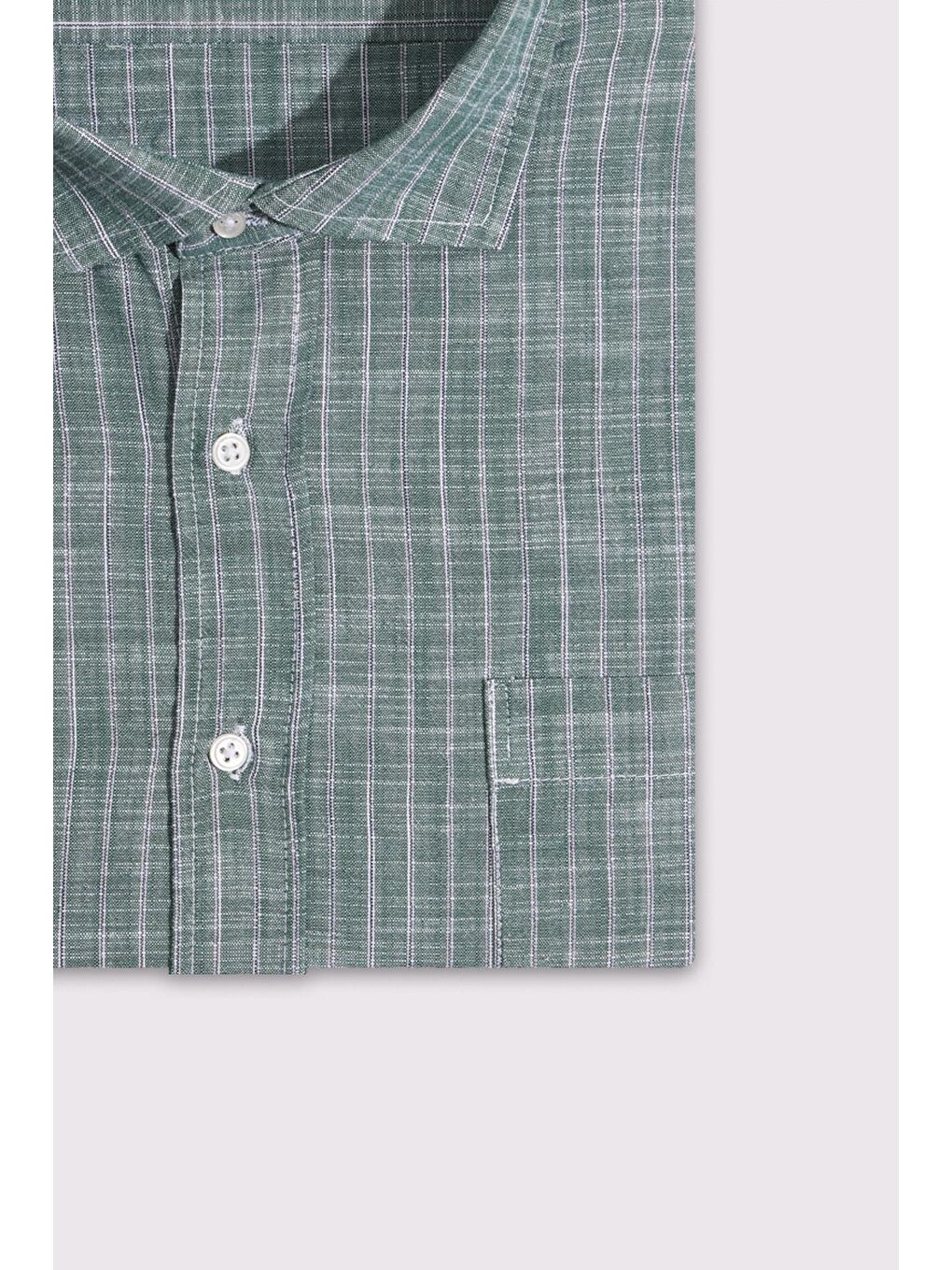 Erkek Battal Büyük Beden Uzun Kollu Çizgili Keten Efektli Spor Yaka Yeşil Gömlek-2