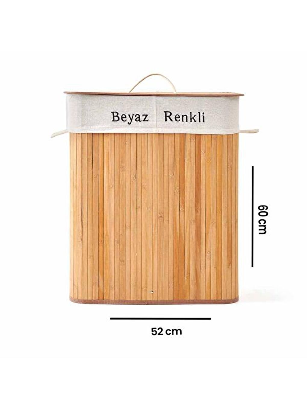 Bambu Natürel Çift Hazneli Çamaşır Sepeti - Bej-1