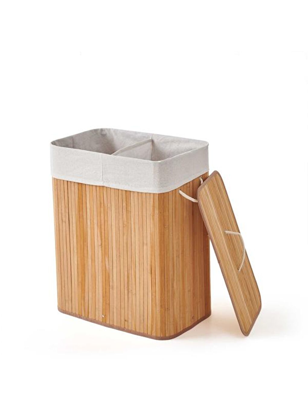 Bambu Natürel Çift Hazneli Çamaşır Sepeti - Bej-4