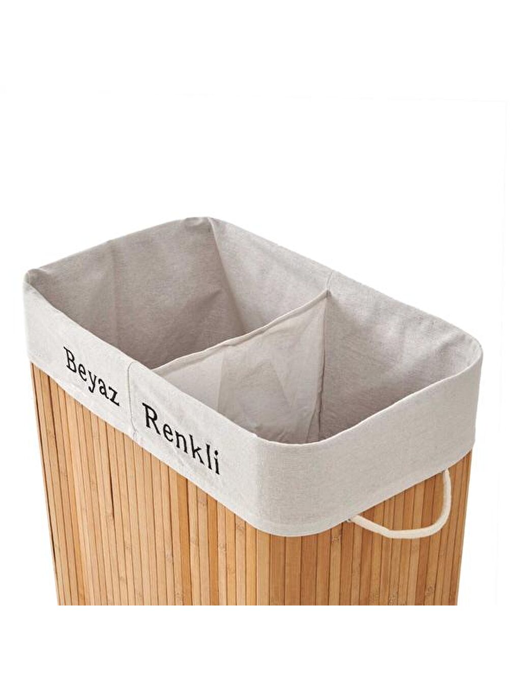 Bambu Natürel Çift Hazneli Çamaşır Sepeti - Bej-5