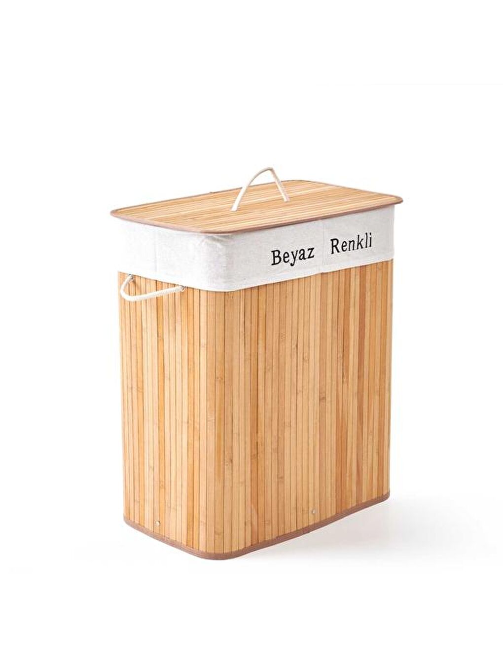 Bambu Natürel Çift Hazneli Çamaşır Sepeti - Bej-9
