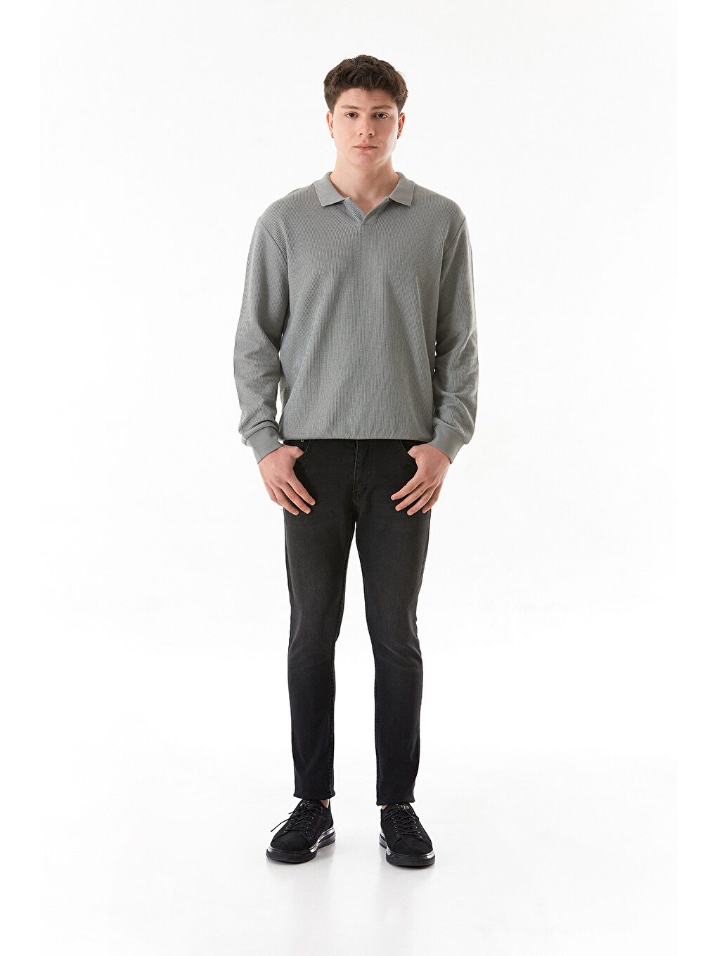 Siyah Fermuarlı Skinny Jean Pantolon