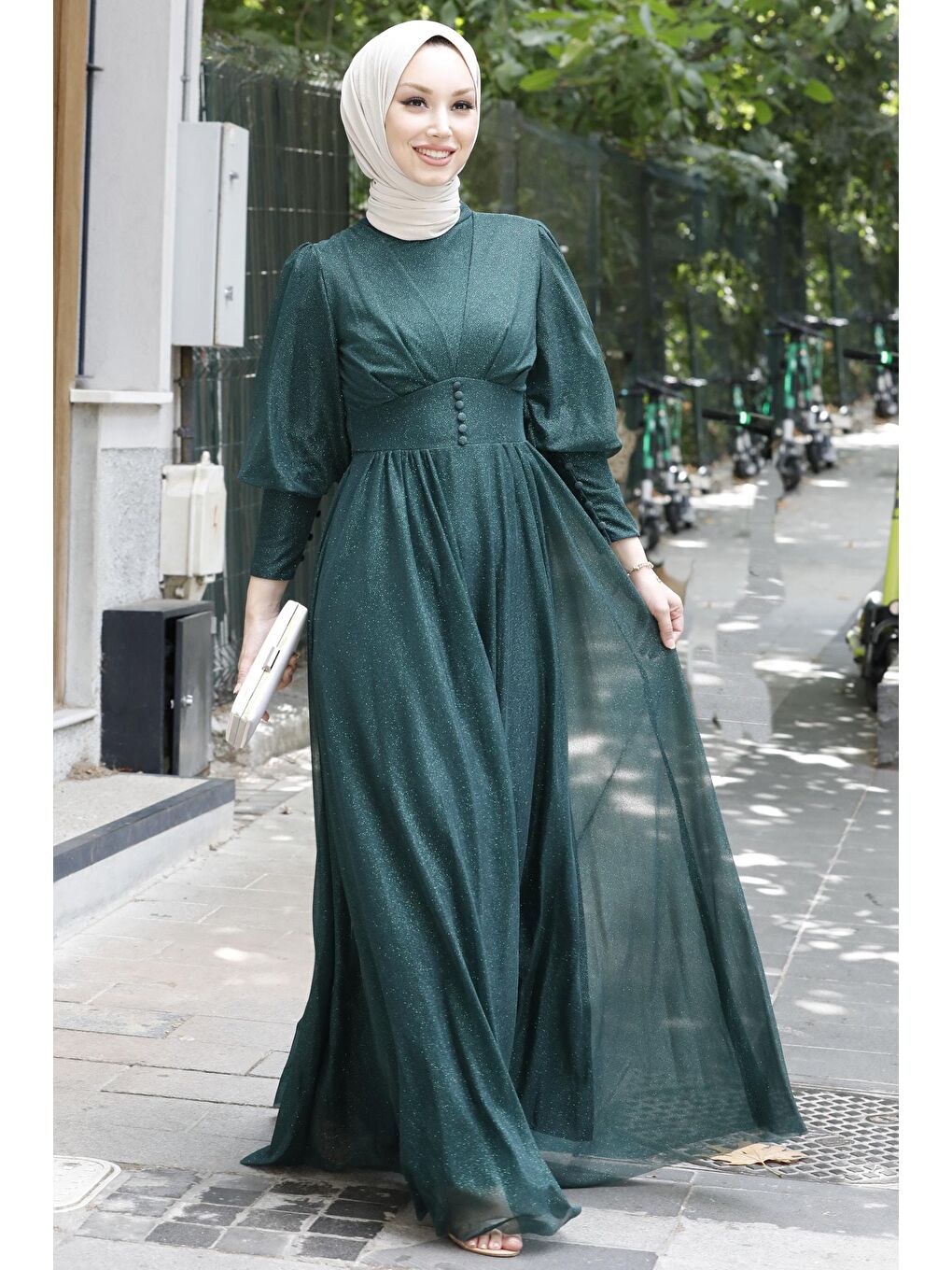 Orta Kadın Yeşil Abiye Elbise - 11003-4