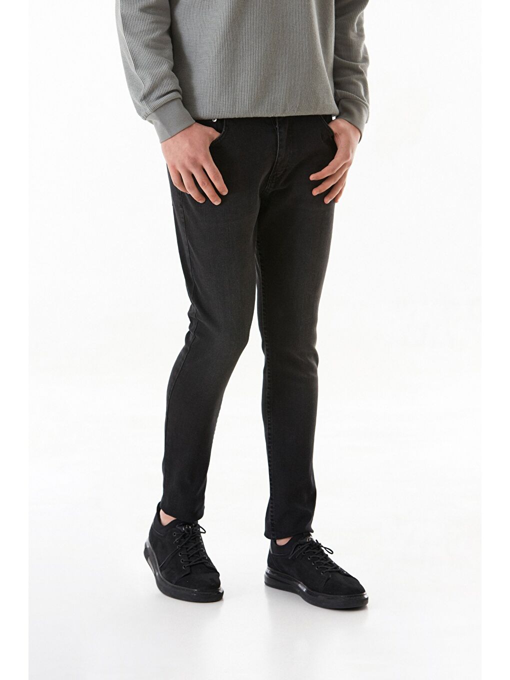 Siyah Fermuarlı Skinny Jean Pantolon-1