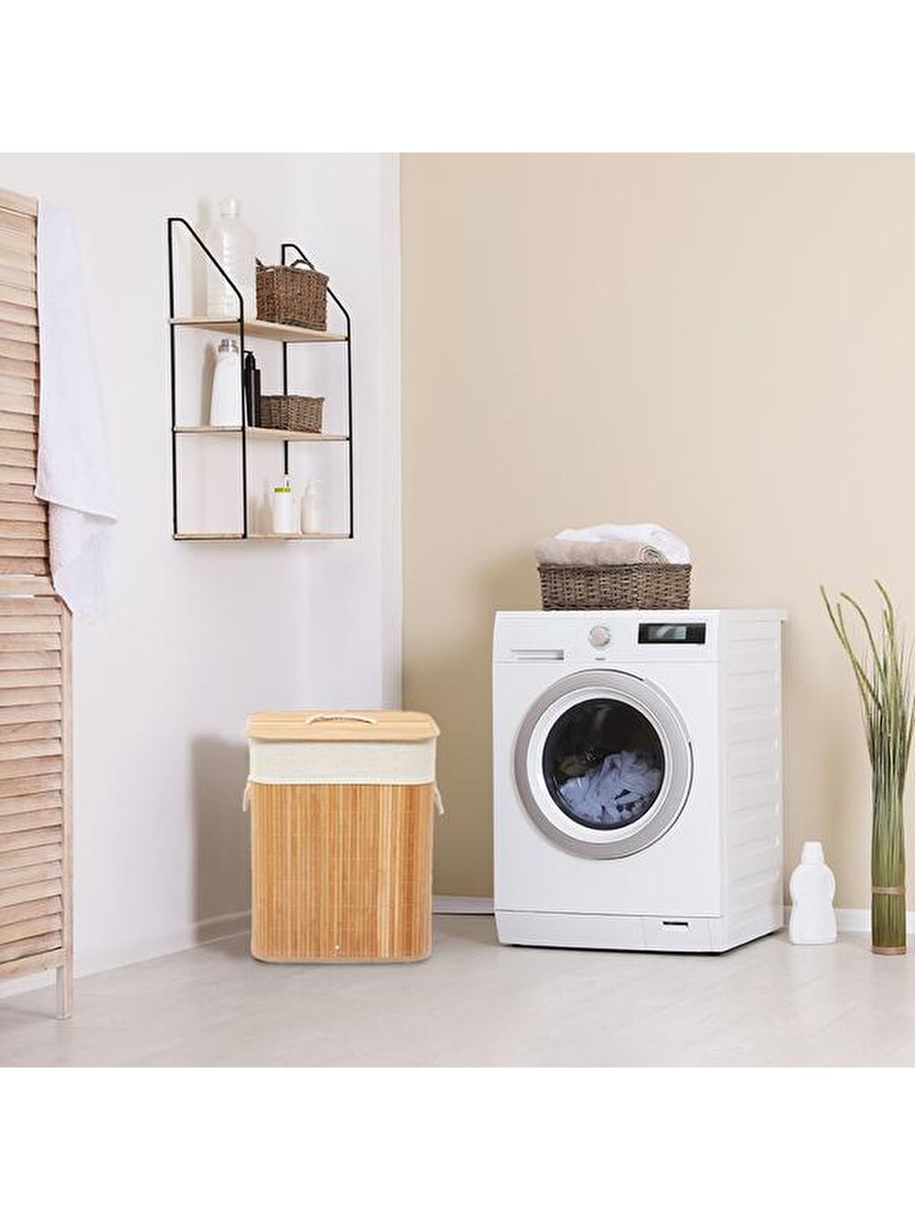 Bej Bambu Çamaşır Sepeti - 60 Litre-2