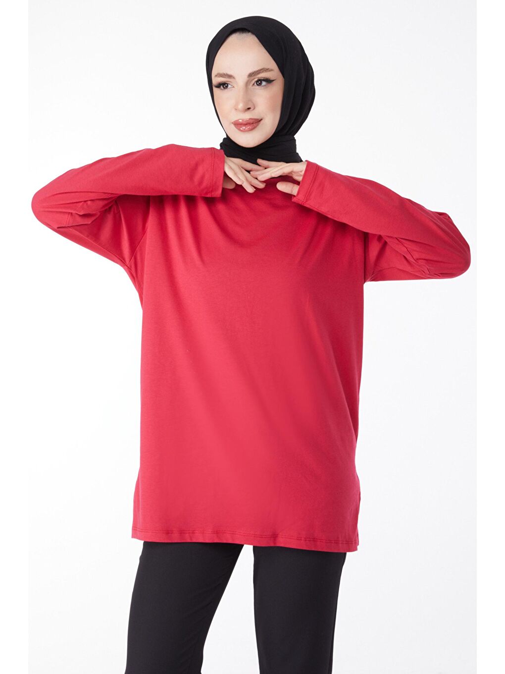 Bisiklet Yaka Kadın Fuşya Tişört - 24189-2