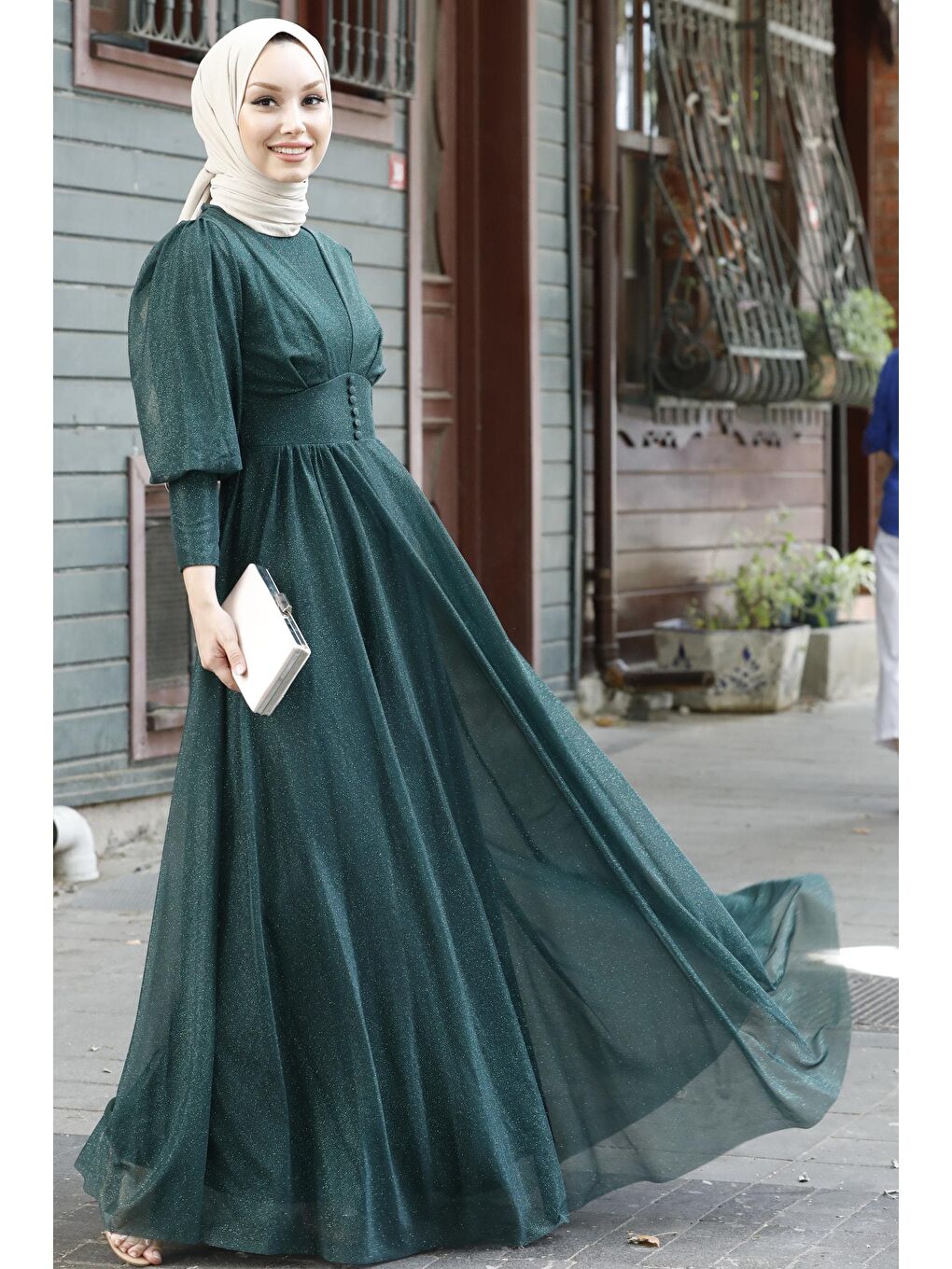 Orta Kadın Yeşil Abiye Elbise - 11003-5