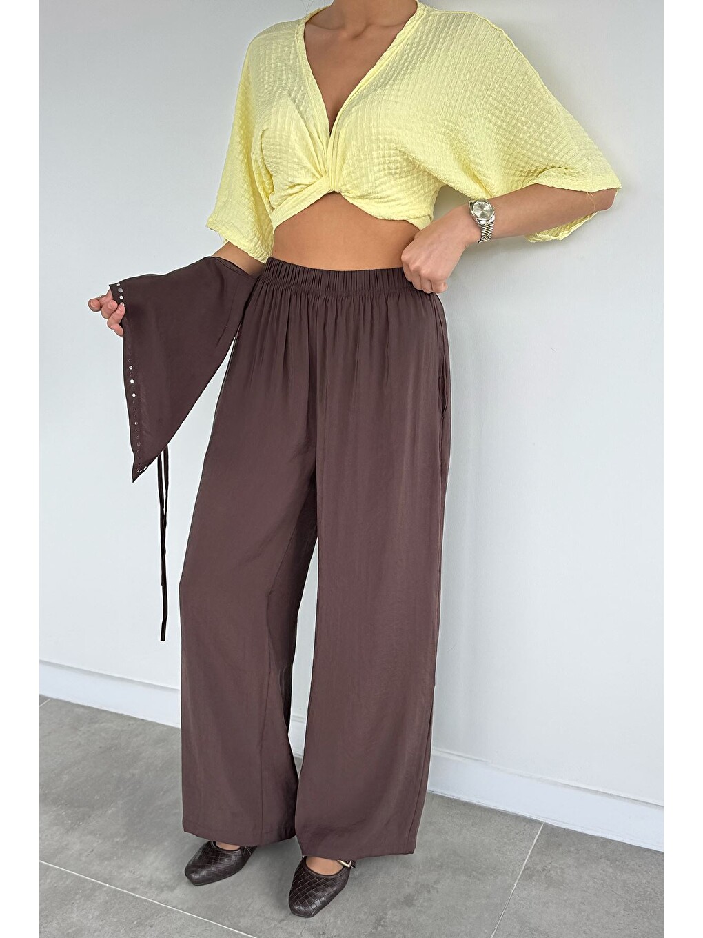 Kahverengi Bandana Detaylı Bel Lastikli Pantolon-2