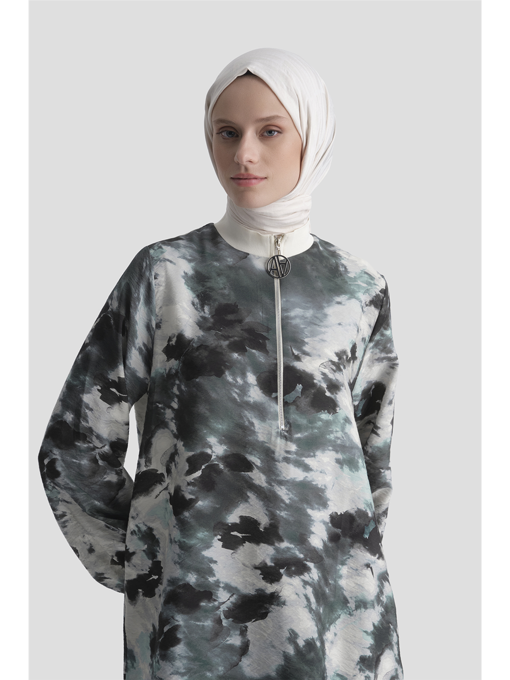 Desenli Ribanalı Tunik Ekru-2