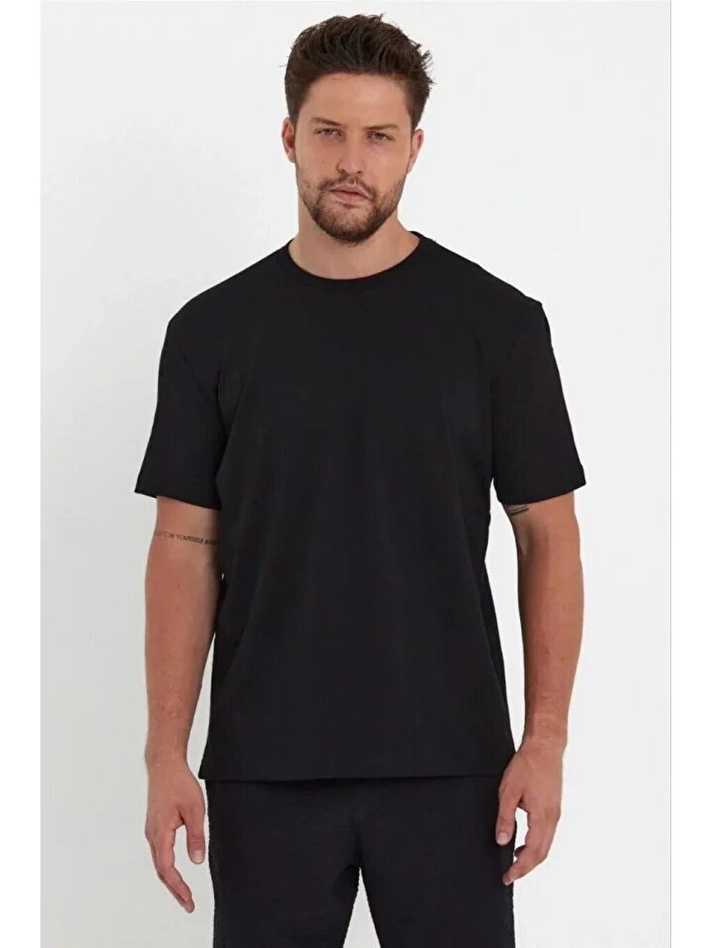 Erkek 24/1 Düz A Kalite Oversize T-shirt - Siyah-2