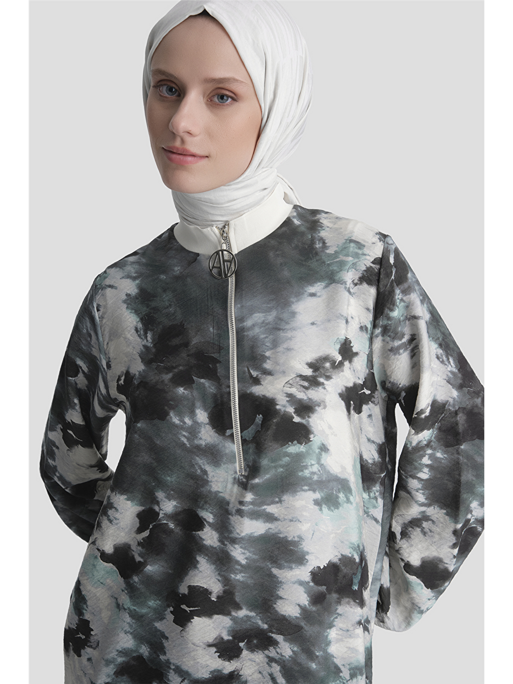 Desenli Ribanalı Tunik Ekru-3