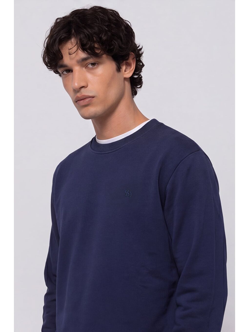Unisex Lacivert Normal Kesim Regular Fit %100 Pamuk Bisiklet Yaka Sweatshirt-3