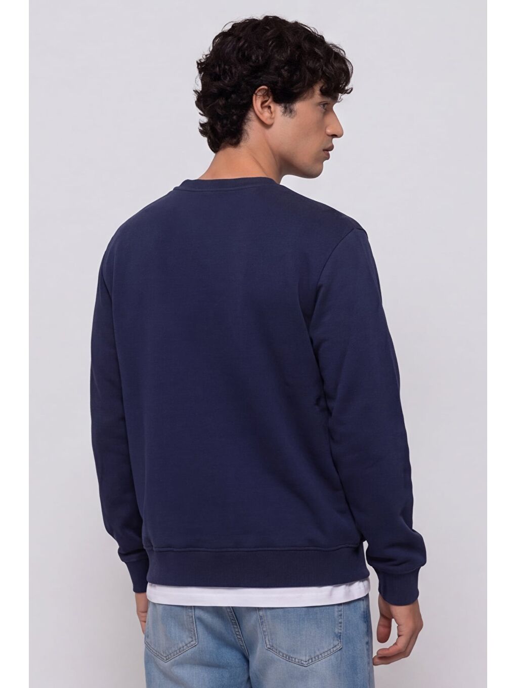 Unisex Lacivert Normal Kesim Regular Fit %100 Pamuk Bisiklet Yaka Sweatshirt-5