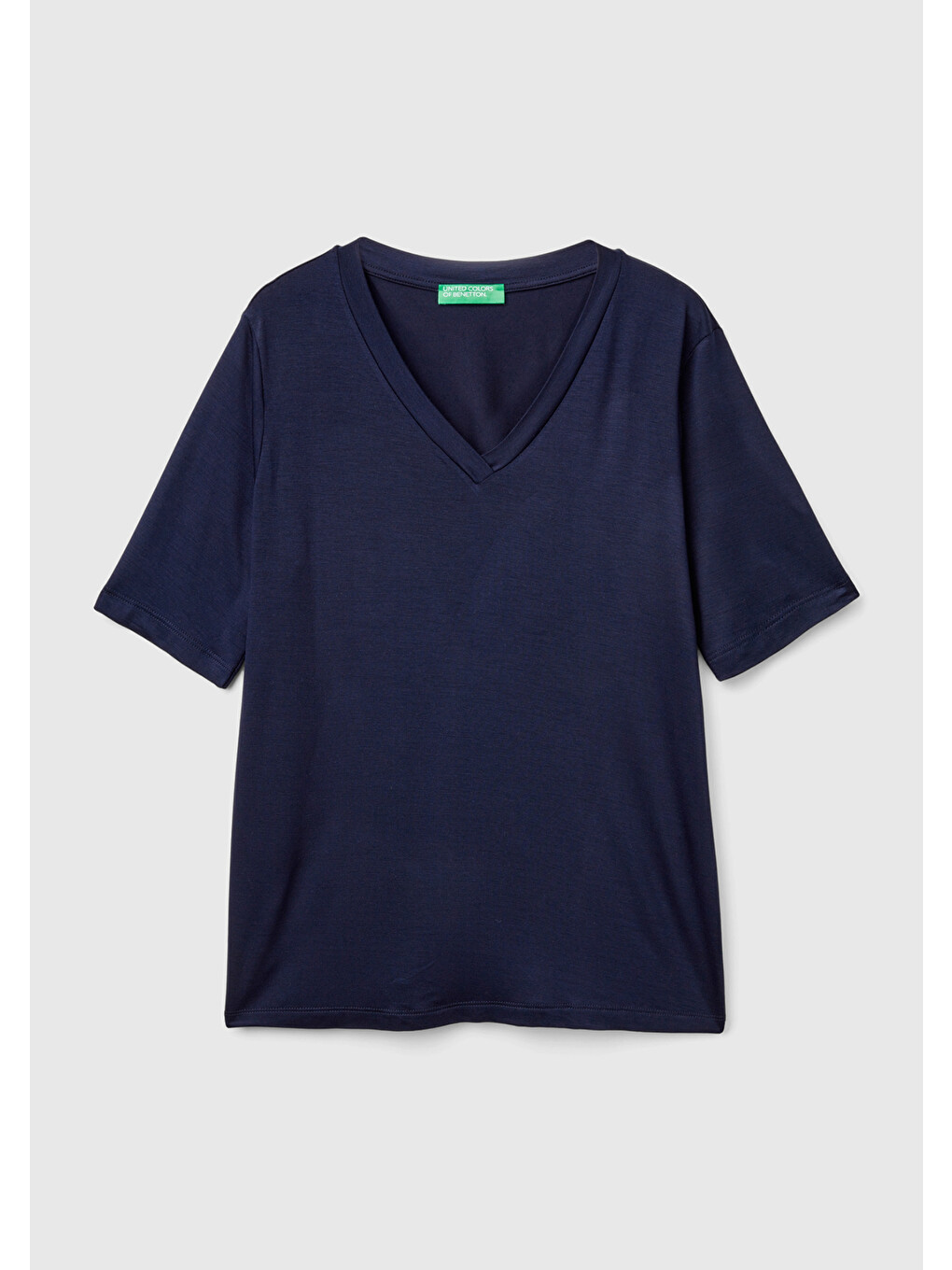 Kadın Lacivert Viskoz Karışımlı V Yaka T-shirt-1