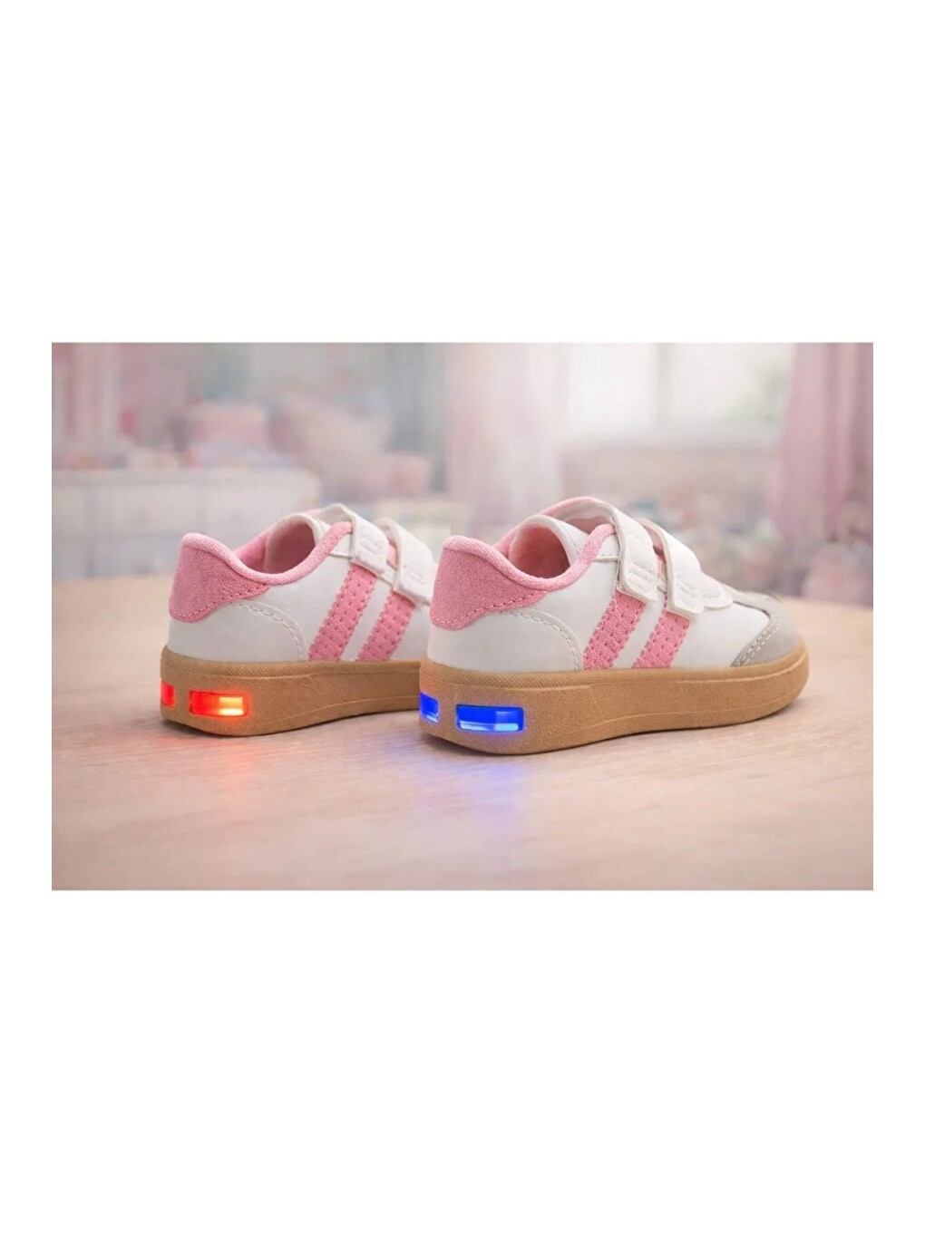 Pembe Unisex Günlük Işıklı Çocuk Cırtlı Yürüyüş Koşu Sneaker Spor Ayakkabı-1