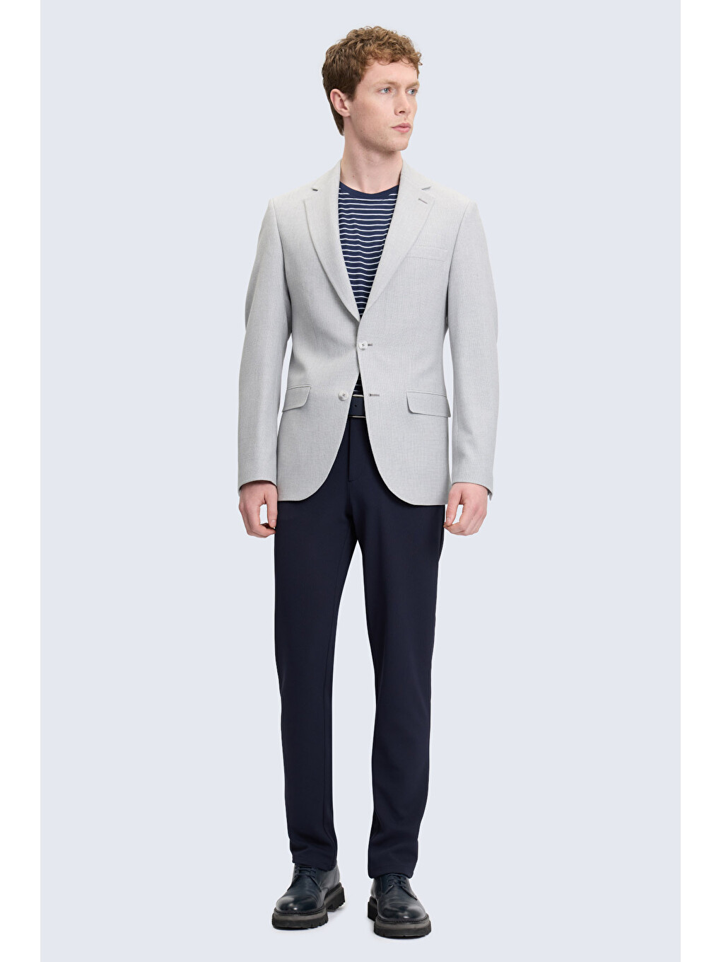 Gri Slim Fit Mono Yaka Klasik Ceket-1
