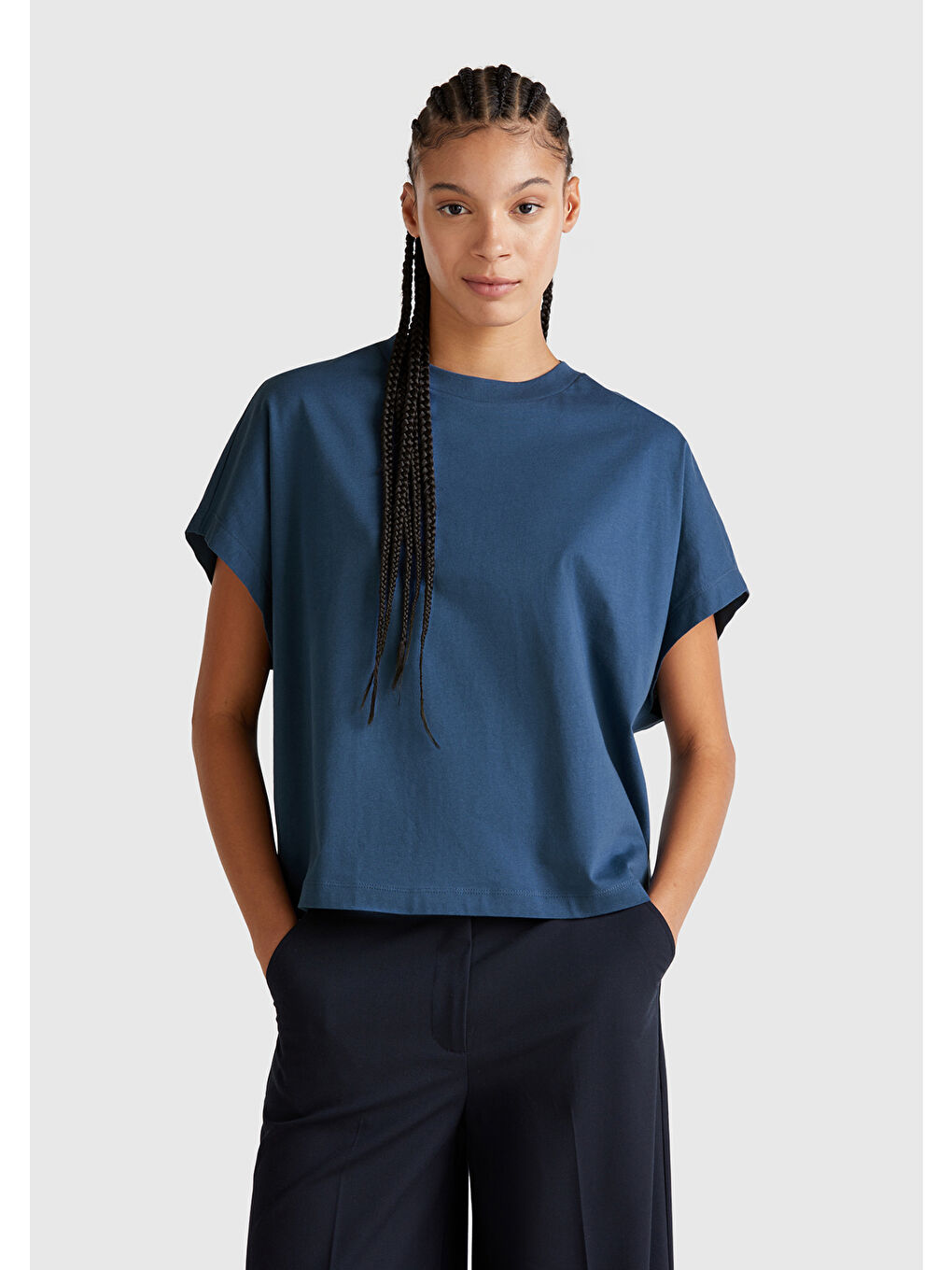 Mavi Kadın Denim %100 Pamuk Kimono Kollu Bisiklet Yaka T-Shirt