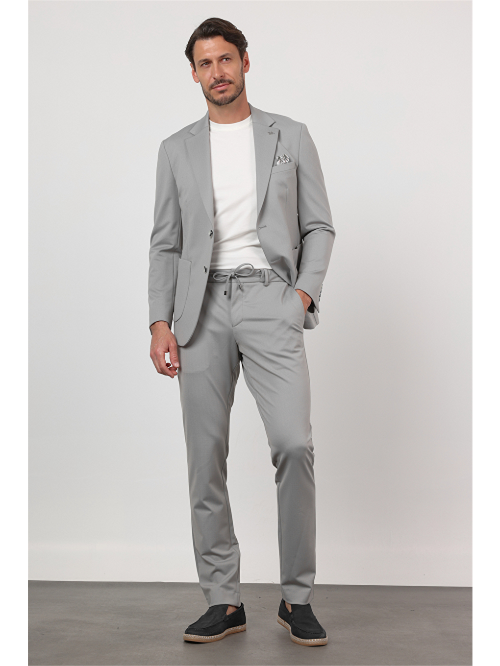 Gri Kendinden Desenli Mono Yaka 6 Drop Slim Fit Takım Elbise 1001260166
