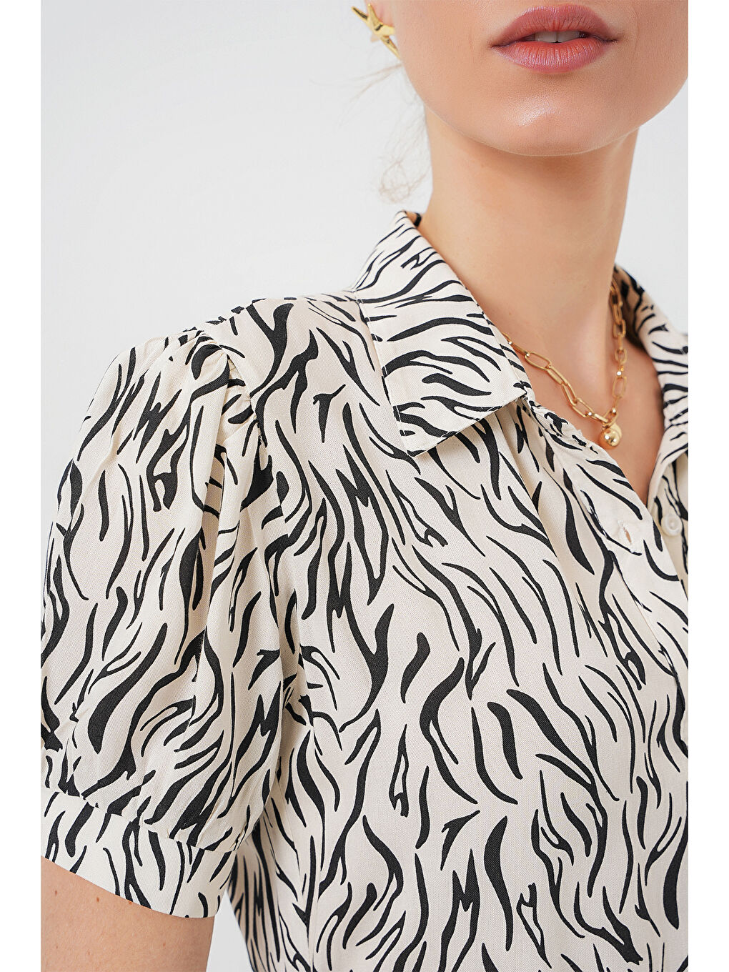 2213 Kısa Kol Viskon Elbise - C.Beyaz-3