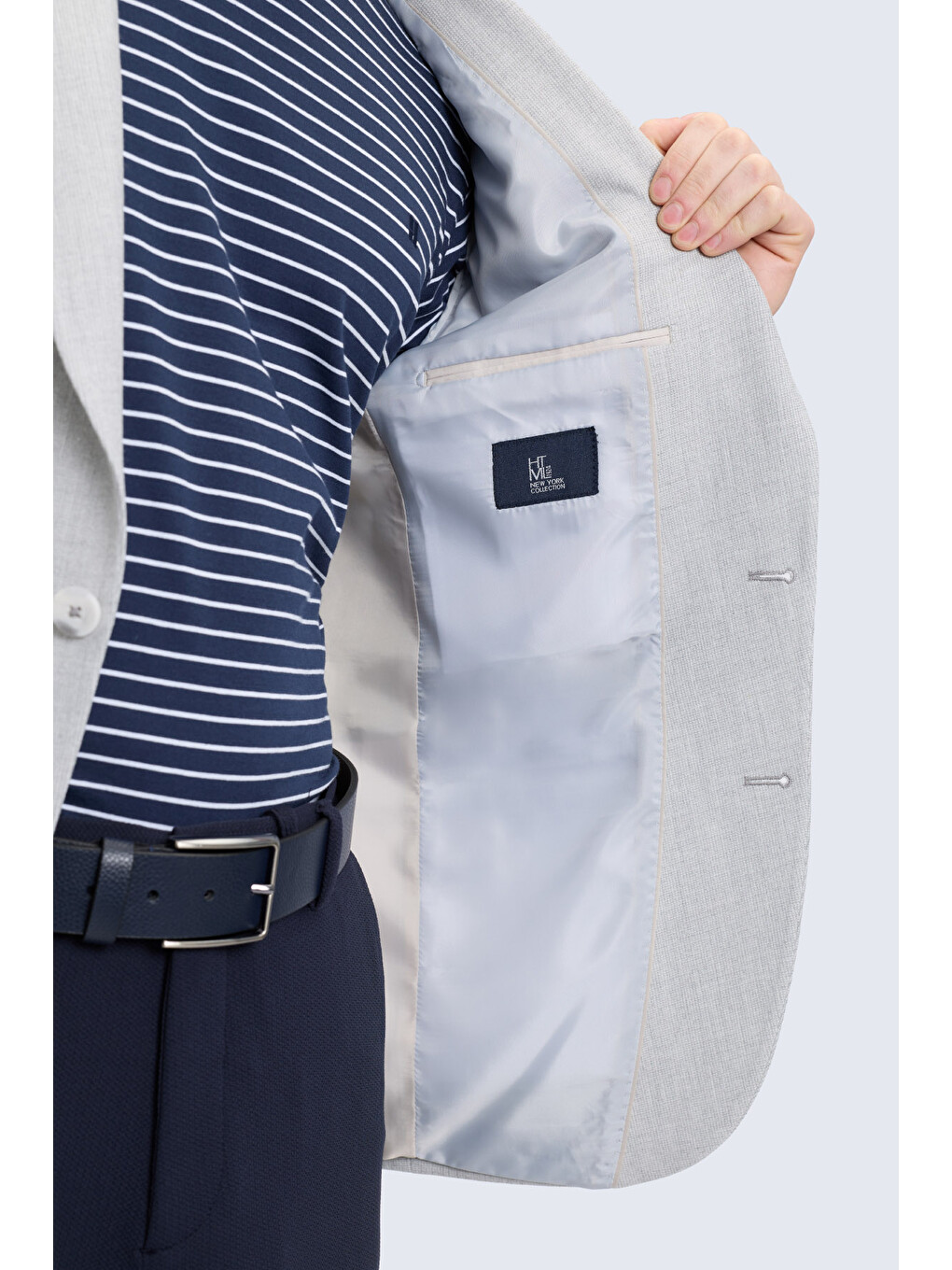 Gri Slim Fit Mono Yaka Klasik Ceket-3