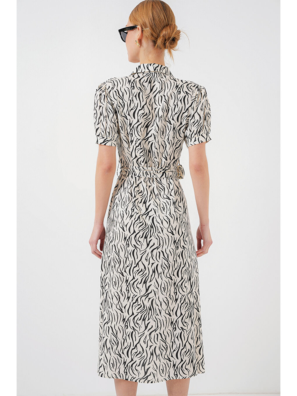 2213 Kısa Kol Viskon Elbise - C.Beyaz-4