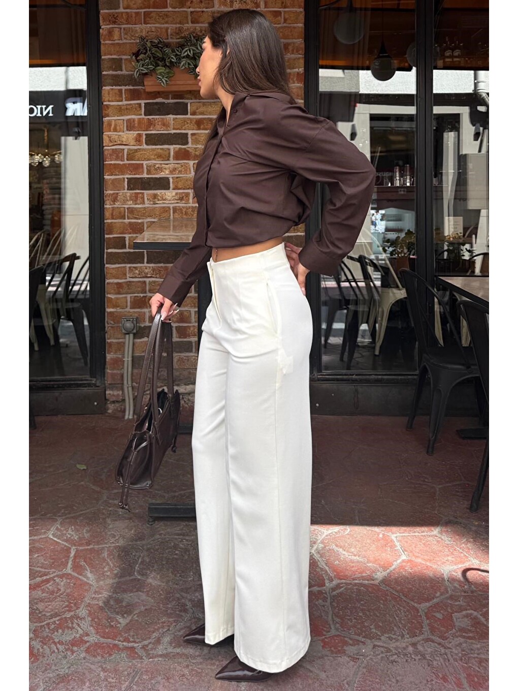 Ekru Krem Premium Yüksel Bel Pileli Pantolon Mg2717-5