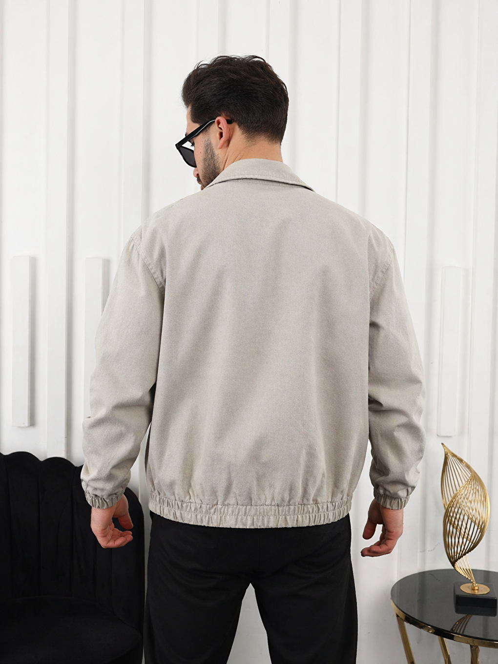 Bej Erkek Mevsimlik Premium Vizon Oversize Bomber Ceket-3
