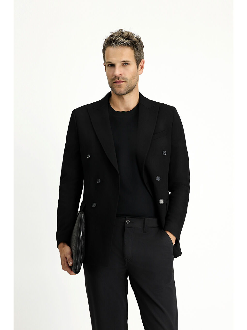 Siyah Regular Fit Kruvaze Ceket