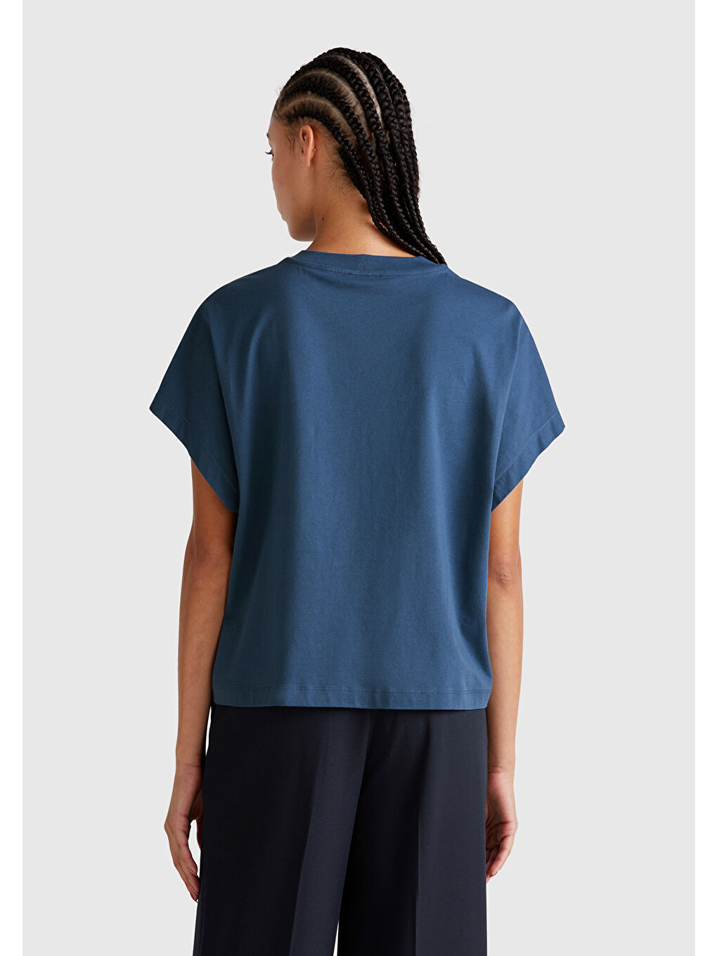 Mavi Kadın Denim %100 Pamuk Kimono Kollu Bisiklet Yaka T-Shirt-2