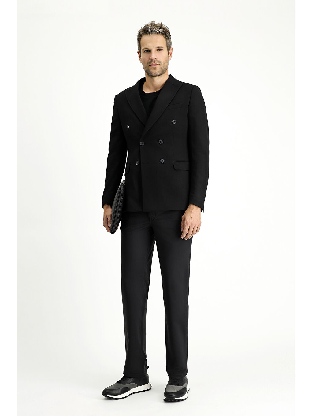 Siyah Regular Fit Kruvaze Ceket-1