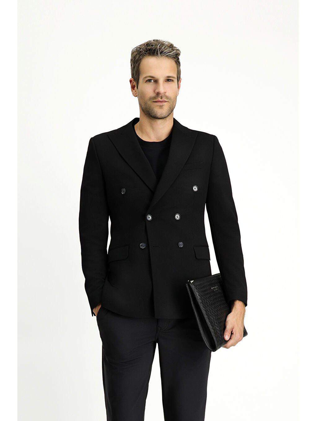 Siyah Regular Fit Kruvaze Ceket-2