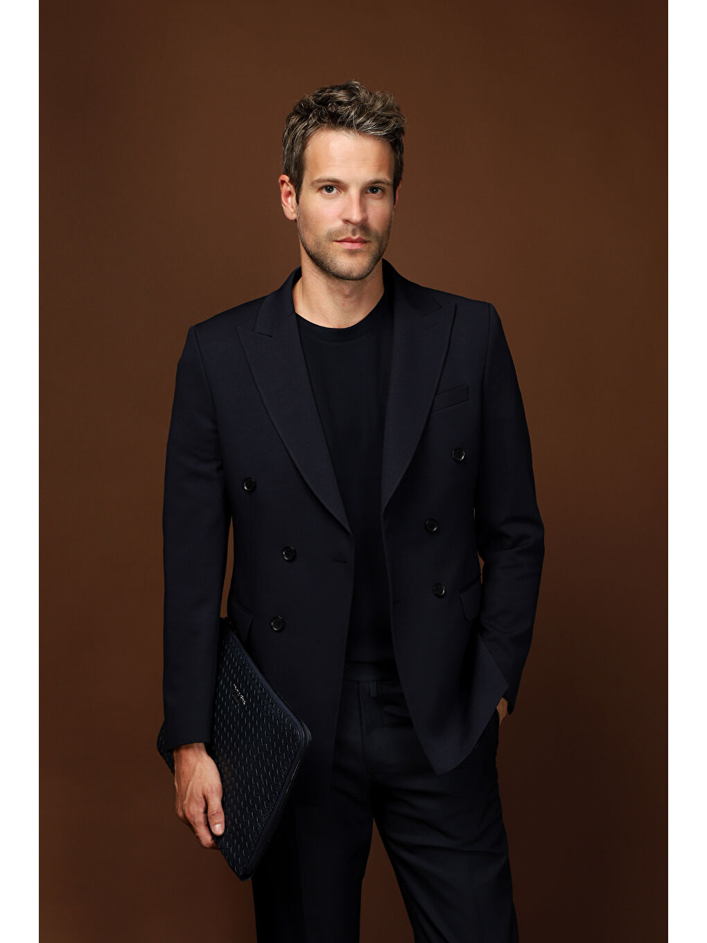 Lacivert Slim Fit Dar Kesim Kruvaze Ceket