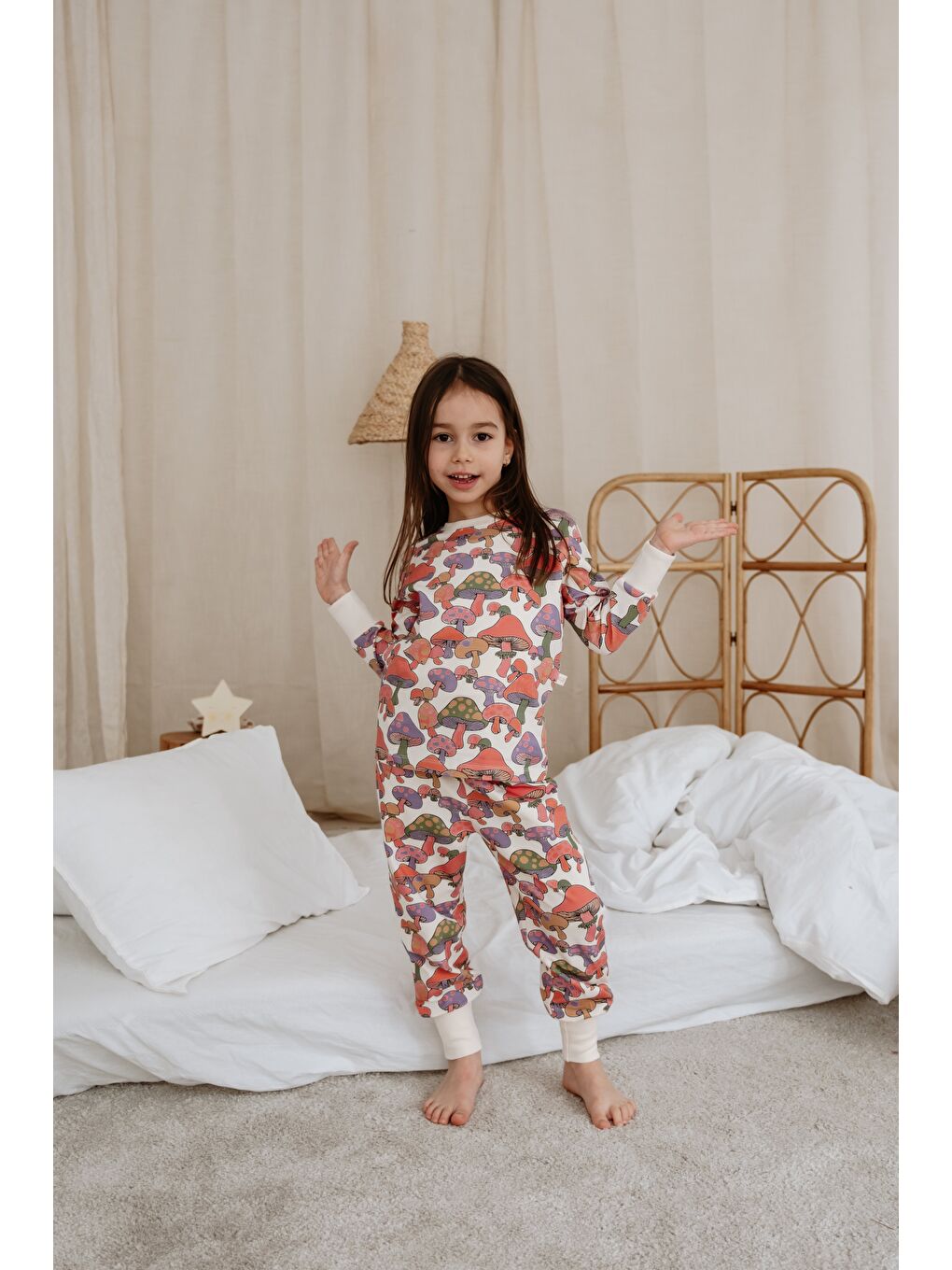 Pembe Mantar Baskılı Color Shapes Çocuk Pijama Seti-5