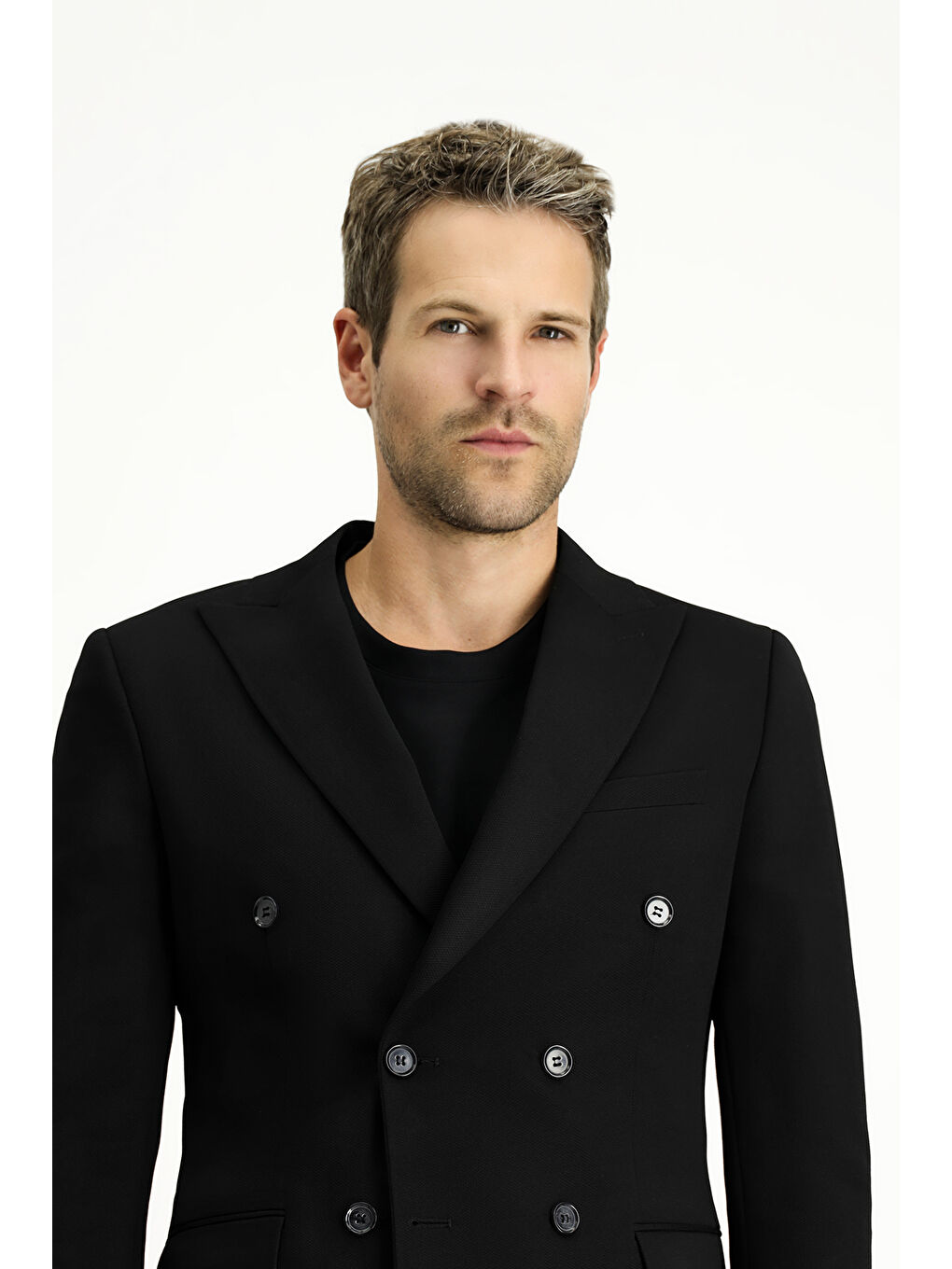 Siyah Regular Fit Kruvaze Ceket-3