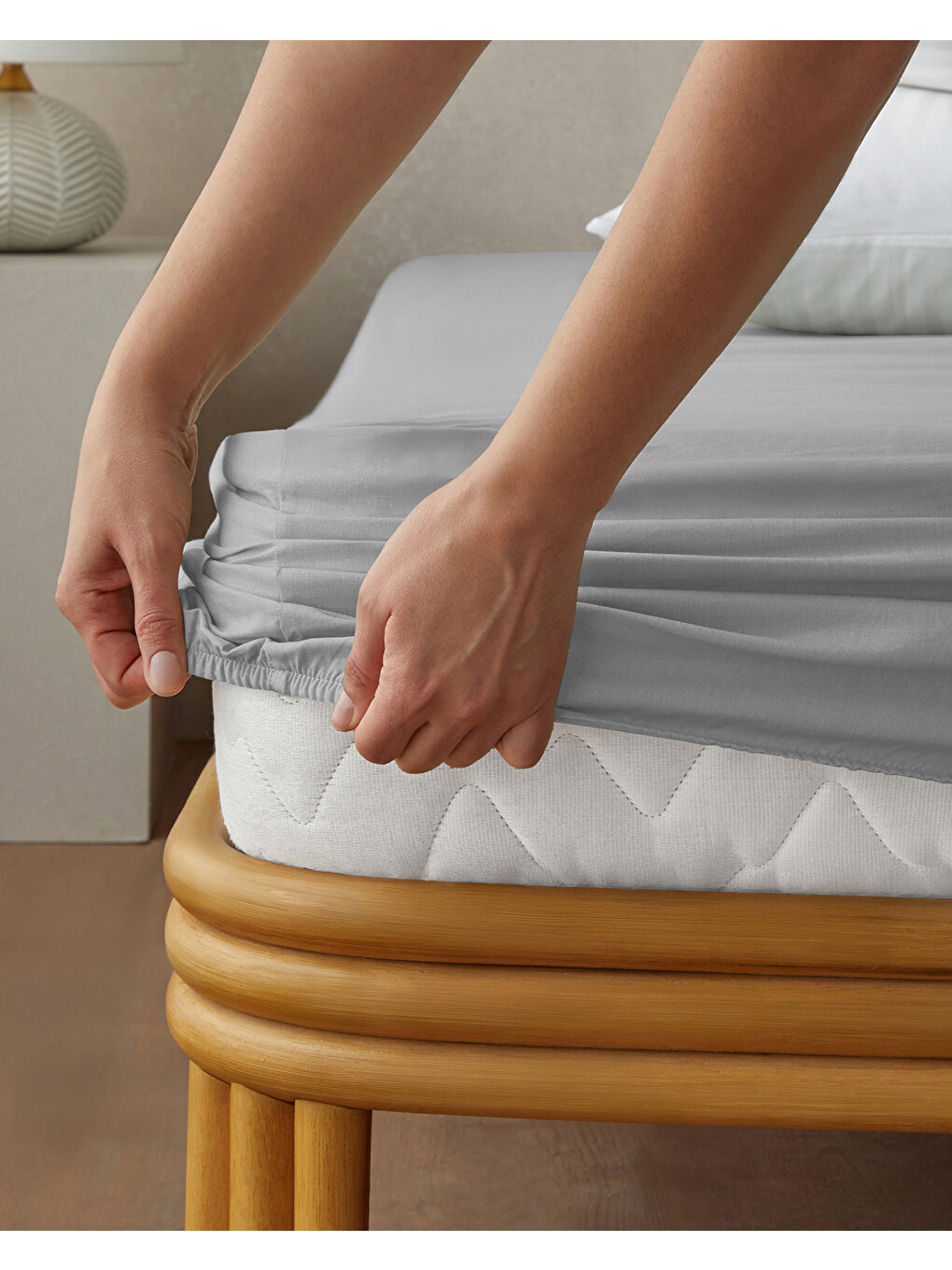 Gri Pure Pamuklu Tek Kişilik Plus Lastikli Çarşaf 120x200 Cm Çakıl Taşı-1